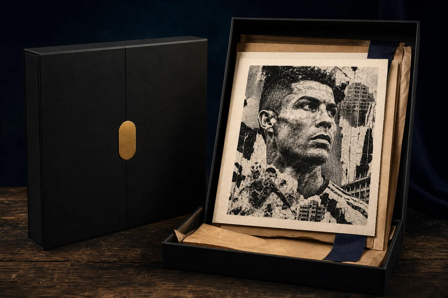 The Knight of Najd box and a framed signed print of Ronaldo